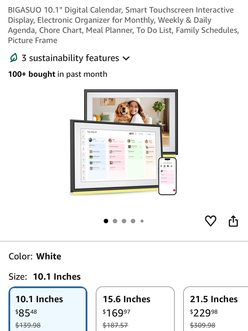 10.1" White Digital Calendar Smart Touchscreen Display